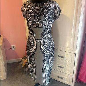 Beige by eci Black and White Midi Dress